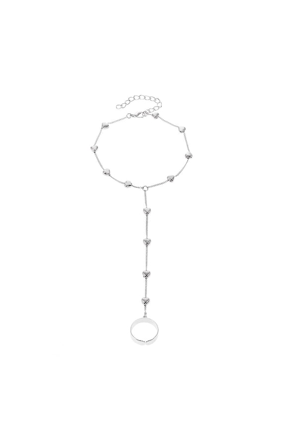 Dainty Alloy Minimalist Hand Chain, Single Piece Elegant Finger-Ring Bracelet with Layered Design for Everyday Wear,D15