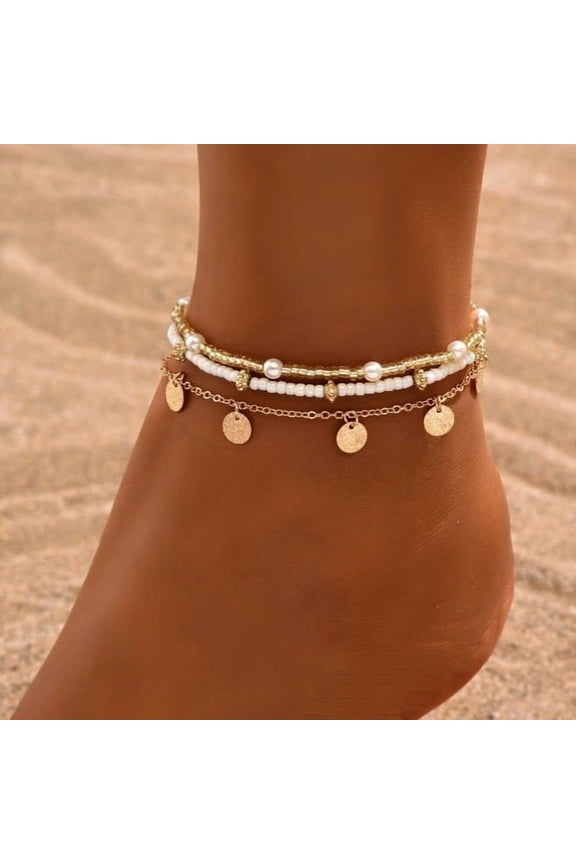 Dainty Layered Boho-Inspired Anklet Bracelets, Adjustable Lightweight Summer Foot Jewelry, Bohemian Style Accessory for Women,D05