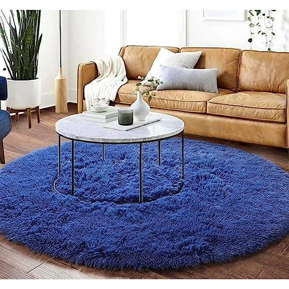 Zhuge Dark Navy Round Rug for Bedroom,Fluffy Circle Rug 23.6*23.6in for Room,Shaggy Circular Rug ,Cute Room Decor