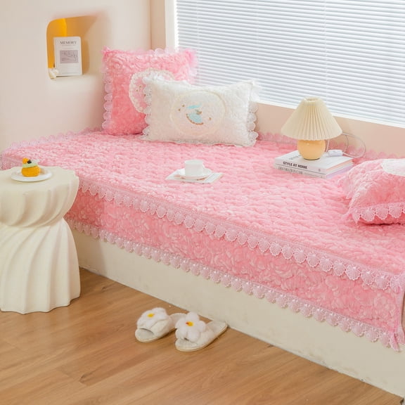 Zhuge Decorative Solid Color Plush Table Runner: Luxury Faux Fur Pad-Pink 70x70cm(27.56x27.56inch)