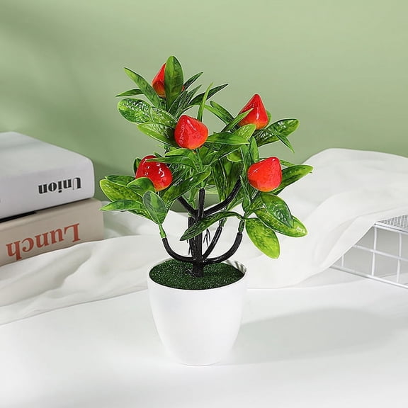 Zhuge Desktop Decor Artificial Potted Fruit Tree Decorative Fake Plant for Office Home Decoration Photograph Props strawberry