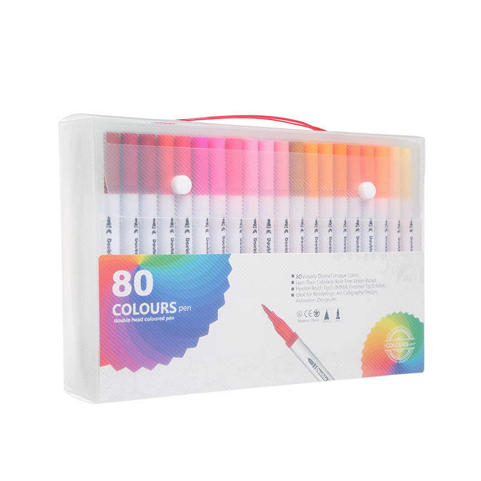 Zhuge Dual Tip Brush Pens (80 Colors), Double Ended Watercolor Pen Set with Water Based Highlighters & Fine Line Markers, Ideal for Outline Work, Artistic Drawing, White pole