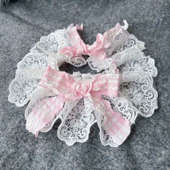 Zhuge Elegant Lace-Trimmed Pet Bib Collar, Cute Lace Bib for Cats, Puppies & Small Pets,Pink L Size,1 Piece