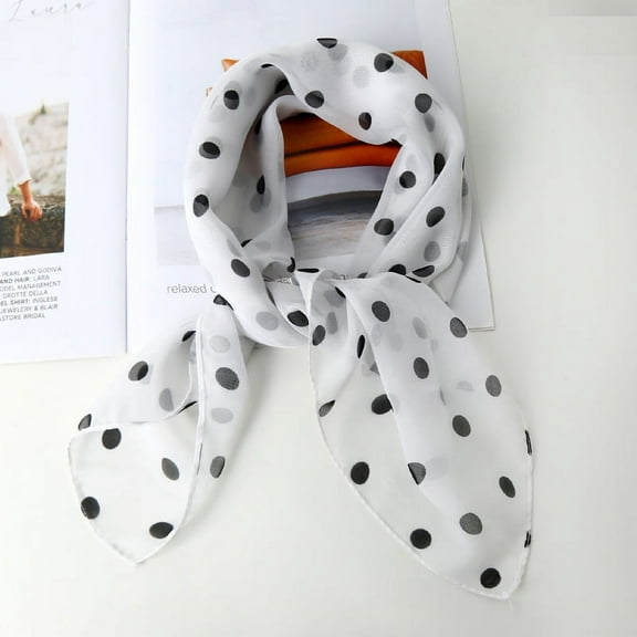 Zhuge Elegant Personalized Scarf, Chiffon Square Scarf Simulation Silk Scarf, Decorative Large Dot Scarf (White)