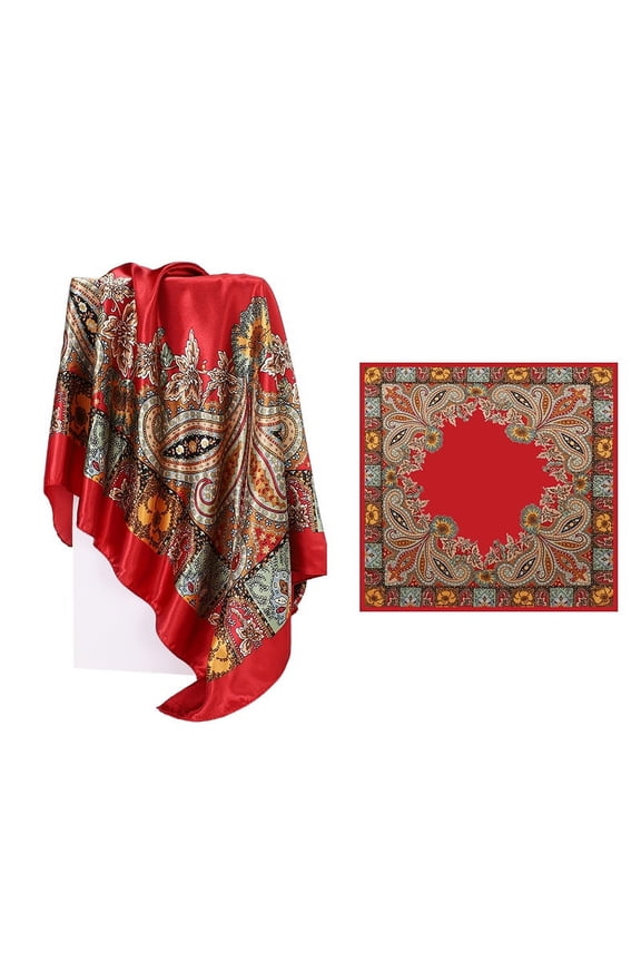 Elegant Personalized Scarf Square, Spring New Versatile 90cm Large Square Scarf Classic Retro Print Scarf -1 Piece ,Red