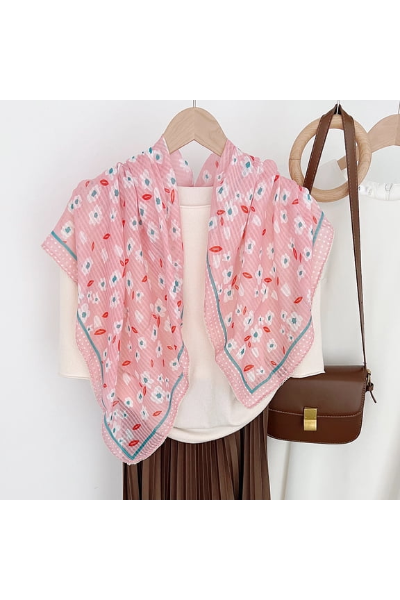 Elegant Personalized Scarf, Summer Fresh Fragmented Flower Cotton Linen Square Scarf (Pink)