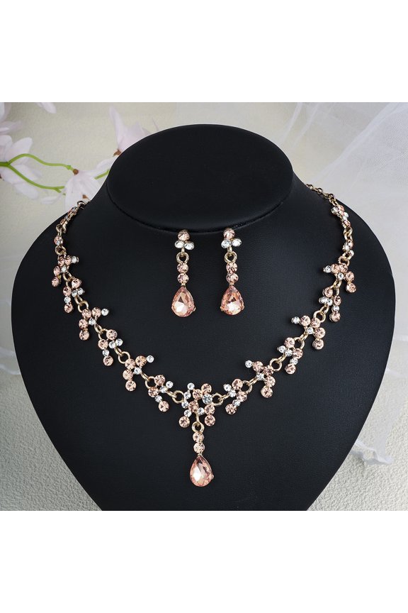 Elegant Wedding Teardrop Rhinestone Jewelry Set, Sparkling Cluster Design Bridal Necklace and Earrings Luxury Dress Matching Accessories for Women Wedding Ceremony, A021