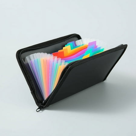 Zhuge Expanding File Folder (8.27"x4.72") A5 Size Document Organizer Fireproof Money Bag 13 Pockets Zipper Closure Portable Filing Wallet Holder Storage for Check,Bill,Receipts(Black and Rainbow)