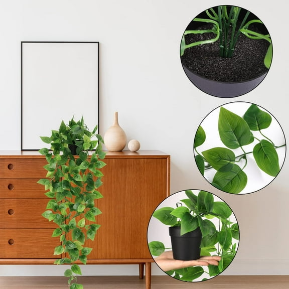 Zhuge Fake Hanging Plants 1 Pack Artificial Hanging Eucalyptus Plants Fake Potted Greenery Faux Eucalyptus Mandala Vine Ivy Vine Leaves Pea Pod for Home Indoor Outdoor Wall Garden DecorJ