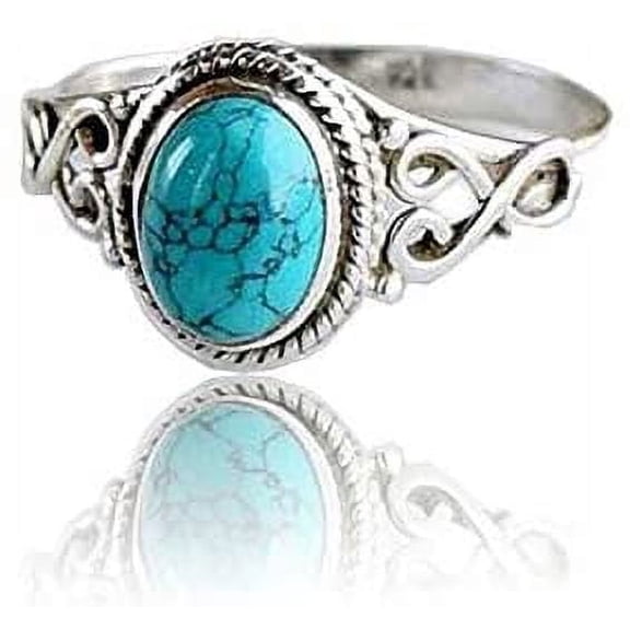 Zhuge Fashion Women 925 Sterling Silver Turquoise Moonstone Ring Wedding Jewelry 6-10 (8)