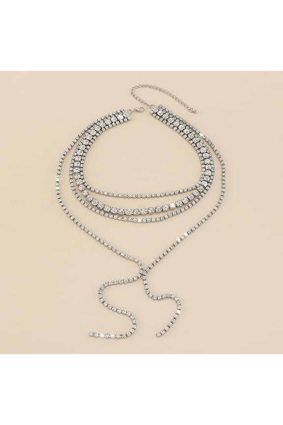 Glistening Layered Rhinestone Choker Necklace, Waterfall Statement Jewelry with Sparkling Crystal Accents,S02