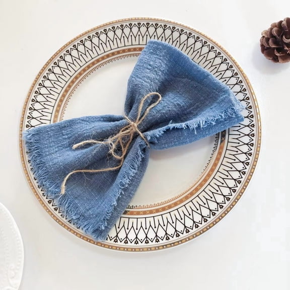 Zhuge Handcrafted Cloth Napkin Set, 12Pcs 16.5 x 16.5 in Fringe Cotton Linen Napkins Portable Bulk Table Decor for Bridal Shower Wedding Gathering, Blue