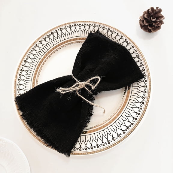 Zhuge Handcrafted Cloth Napkin Set, 6Pcs 16.5 x 16.5 in Fringe Cotton Linen Napkins Portable Bulk Table Decor for Bridal Shower Wedding Gathering, Black