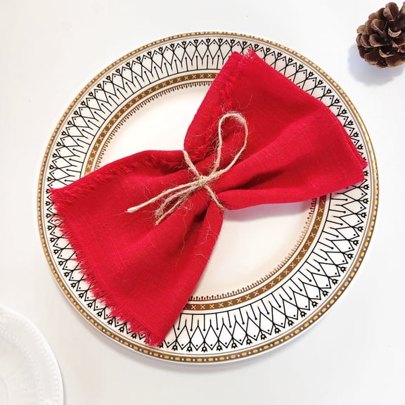 Zhuge Handcrafted Cloth Napkin Set, 6Pcs 16.5 x 16.5 in Fringe Cotton Linen Napkins Portable Bulk Table Decor for Bridal Shower Wedding Gathering, Red