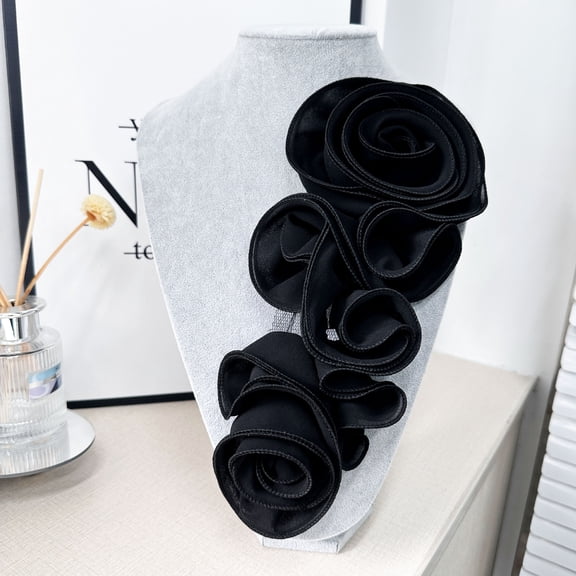 Zhuge Handcrafted Flower Lace Patches, Soft Fabric Embroidery Appliques, Multi-Purpose Collar & Chest Decor, Premium Sewing Supplies for Bridal Outfits and Formal Dresses, Black