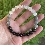 Zhuge Handmade 8mm Natural Gemstone Stretch Bracelet, Unisex Crystal Design for Meditation, Yoga, Spiritual Healing & Positive Vibes, Black and White