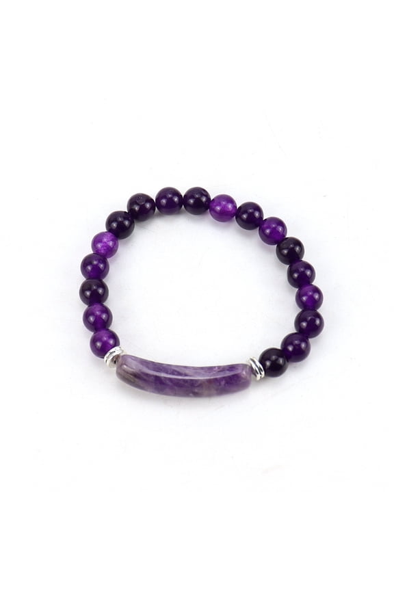Handmade Beaded Bracelet, Suitable for Men and Women, Natural Stone Ball Bracelet Elastic String Natural Crystal Bracelet (Purple)