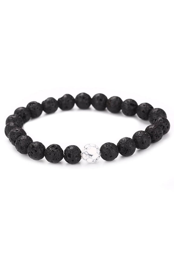 Handmade Beaded Bracelet, Suitable for Men and Women, Natural Volcano Stone Beaded Bracelet (Black+White)