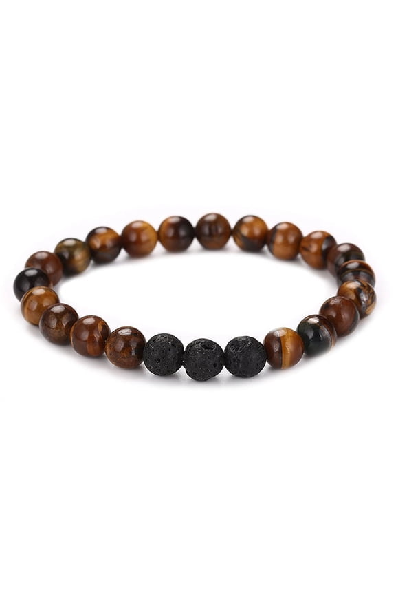 Handmade Beaded Bracelet, Suitable for Men and Women, Natural Volcano Stone Beaded Bracelet (Brown+Black)