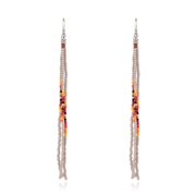 Zhuge Handmade Colorful Beaded Tassel Earrings, Long Statement Dangle Jewelry for Women, Ideal Gift for Prom & Formal Occasions, Beige