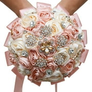 Zhuge Handmade Luxury Vintage Bridal Bouquet, Large Silk Rose Artificial Flower Bouquet for Bride & Royal-Style Weddings Pink+White