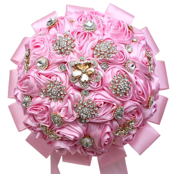 Zhuge Handmade Luxury Vintage Bridal Bouquet, Large Silk Rose Artificial Flower Bouquet for Bride & Royal-Style Weddings (Pink)