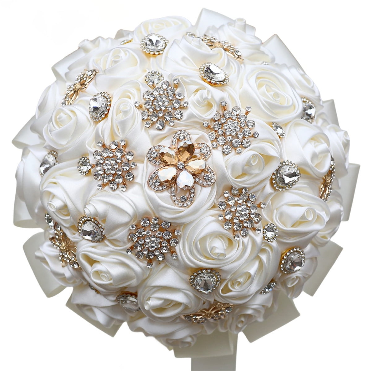 Zhuge Handmade Luxury Wedding Bridal Bouquet Large Silk Rose Holding Toss Artificial Flowers Bouquets Bride Vintage Royal Wedding Bouquet (White)