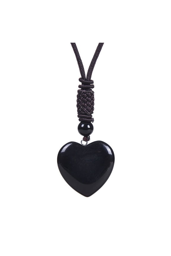 Handmade Necklace Pendant Suitable for Men and Women, Vintage Natural Stone Necklace Handwoven Peach Heart Natural Stone Pendant Necklace (Black)
