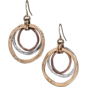 Zhuge Handmade Sunrise Tricolor Dangle Earrings - Burnished Circles, Copper, Brass