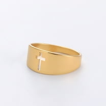 Zhuge High Polish Cut-Out Cross Band Ring，Golden，Size：8
