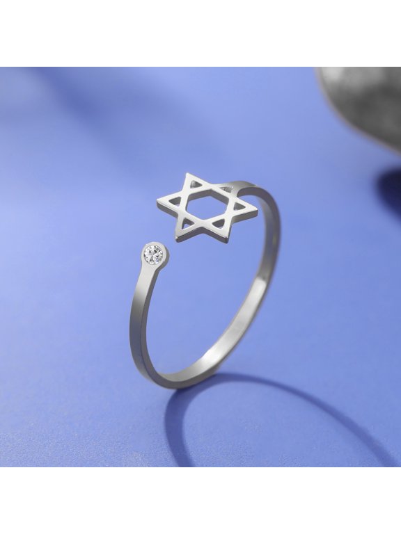 Hollow Hexagon Ring for Women Open Star of Jewelry Promise Ring,Silver