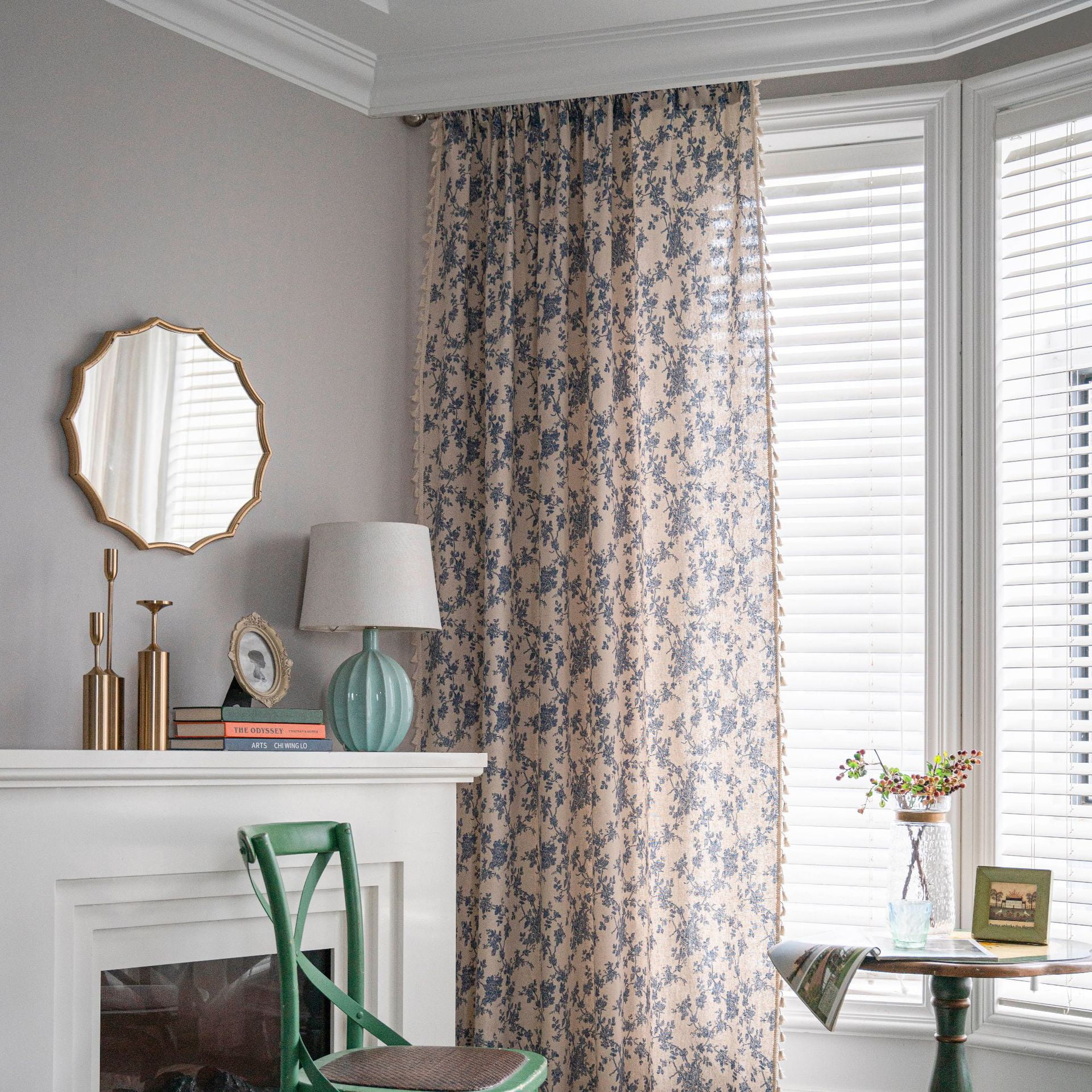 Zhuge Home Curtains for Bedroom Living Room,Semi-Blackout Country Cotton and linen Vintage Chic Tassels Hollow Window Treatment Rod Pocket Drape（2 Panel，39.3*59in,A69）