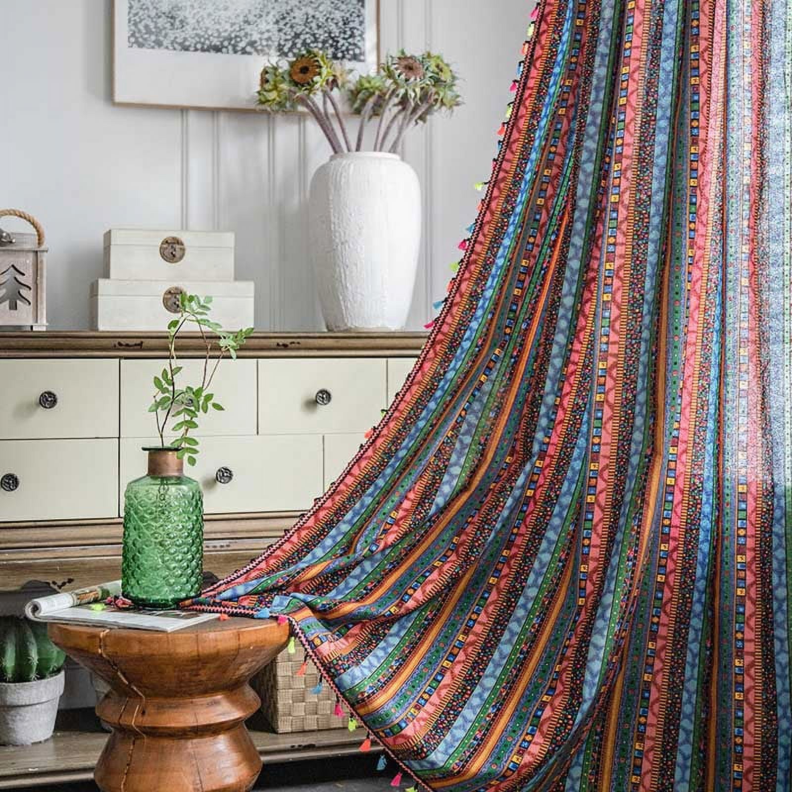 Zhuge Home Curtains for Bedroom Living Room,Semi-Blackout Country Cotton and linen Vintage Chic Tassels Hollow Window Treatment Rod Pocket Drape（2 Panel，86.6*59in,A68）