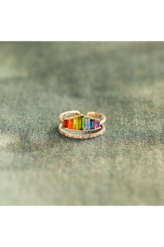 Jewelry Ring Love Rings, Women Rainbow Open-end Crown Ring Adjustable Double Band Circlet Jewelry Gift Wedding Band Best Gifts for Love with Valentine's Day - Rose gold