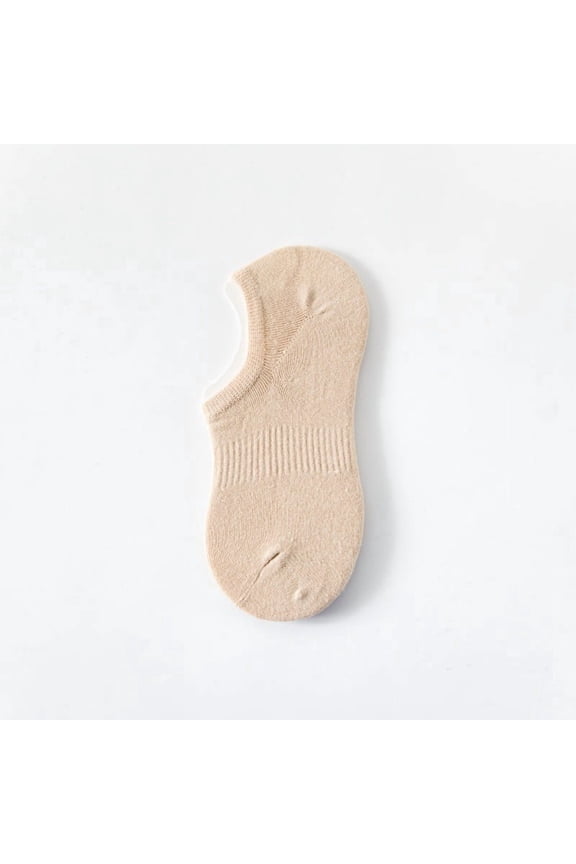 Khaki Elastic Cotton Ankle Socks with Silicone Heel Grip, 5 Pairs Low Cut No-Show Footies, Soft Breathable Crew Socks for Everyday Use
