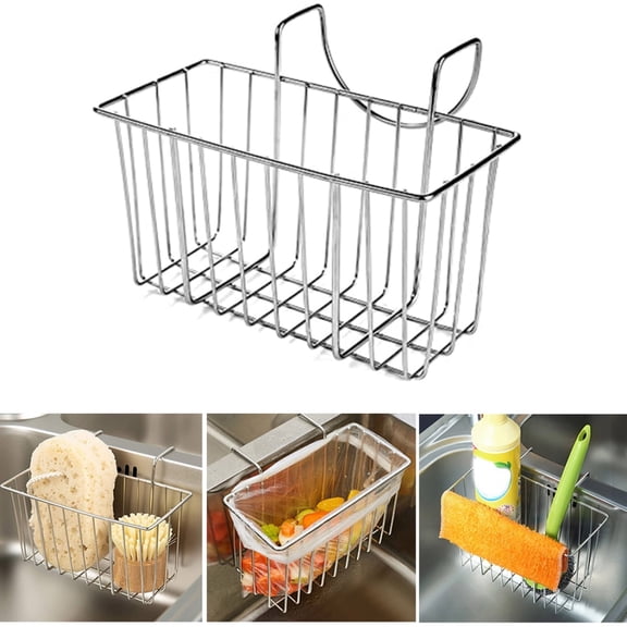 Zhuge Kitchen Sponge Holder Sink Basket Caddy Brush Dishwashing Liquid Drainer Rack Stainless Steel
