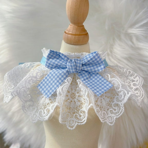 Zhuge L Size Chic Lace Pet Collar with Absorbent Saliva Towel, Adorable Round Neck Scarf for Dogs (1-Pack),Blue