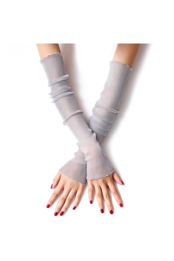 Lace Arm Sleeves Cooling Mesh Tulle Sunscreen Fingerless Arm Sleeves for Party Outdoor Activity-Grey