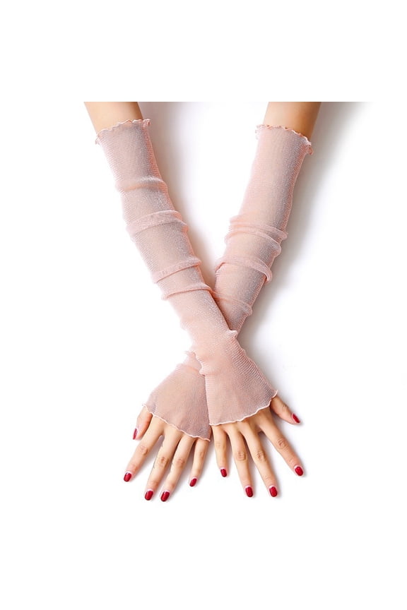 Lace Arm Sleeves Cooling Mesh Tulle Sunscreen Fingerless Arm Sleeves for Party Outdoor Activity-Pink