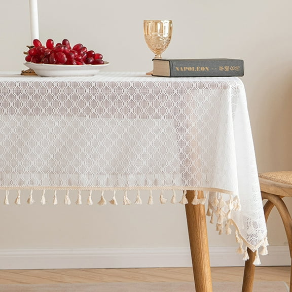 Zhuge Lace Tablecloth Rectangular Table Cover for Kitchen Dinning Wedding Party Decoration -SIZE C:53*62inch,White A