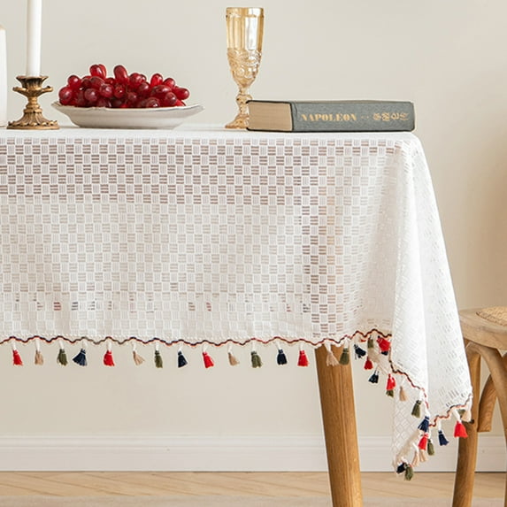 Zhuge Lace Tablecloth Rectangular Table Cover for Kitchen Dinning Wedding Party Decoration -SIZE D:53*70inch,White D