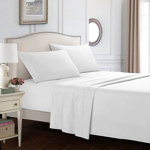 Zhuge Large 4-piece Bed Sheet Set, Comfortable, Breathable and Cool Bed Sheet, Luxury Hotel Bed Sheet - Deep Pocket, Easy to Fit, Super Soft and Wrinkle Free Bed Sheet - White