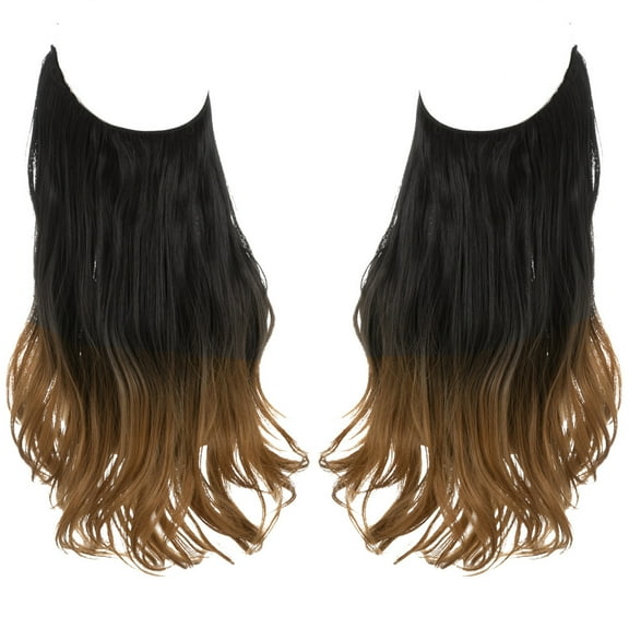 Zhuge Long Wavy Wig piece with Invisible Transparent Adjustable Size Fish Line Curly Hair Piece Hidden Secret Hairpiece for Women No Clip 22 inch,Black to Auburn