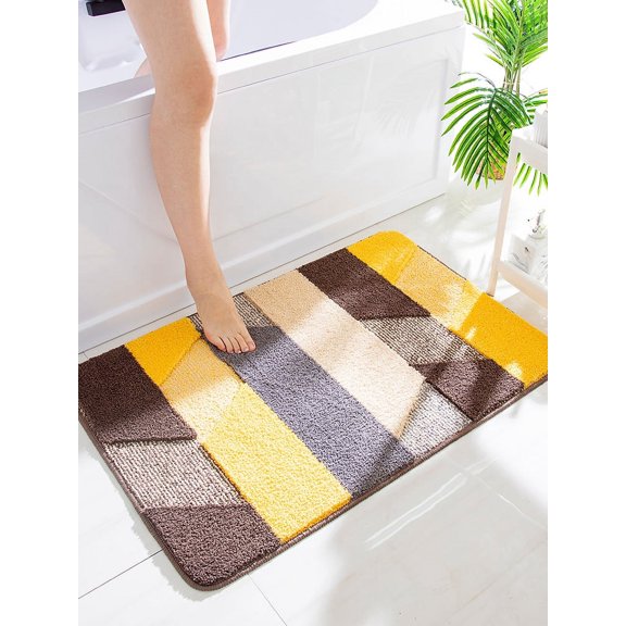 Zhuge Luxury Bathroom Rug Mat, Extra Soft and Absorbent Microfiber Bath Rugs, Non-Slip Plush Shaggy Bath Carpet, Machine Wash Dry, Bath Mats for Bathroom Floor,(Brown yellow)