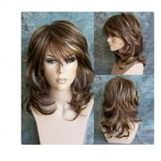Zhuge Medium Side Highlighted Layered Slightly Curled Synthetic Wig Short Fashion Blonde Fiber Wigs