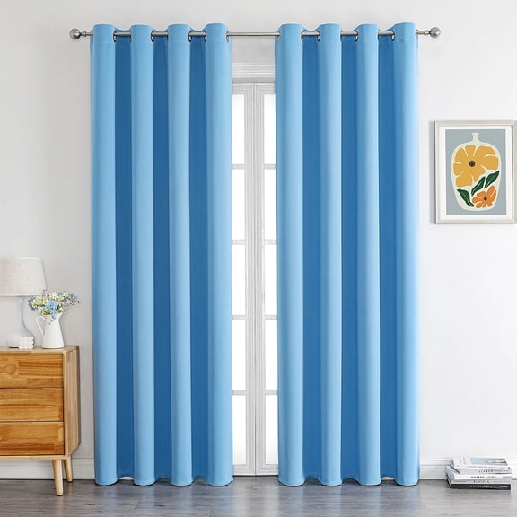 Zhuge Minimalist Perforated Top Shading Curtains, Light-Filtering Window Treatments for Bedroom, Living Room & Kitchen, Easy-to-Install Simple Design1 Panels 51.1" L x 39.3" WBlue A114