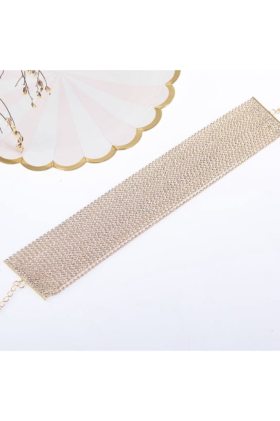 Multi Layered Chain Crystal Rhinestone Choker Fully Diamond Statement Necklace Wedding Jewelry for Women and (Gold)