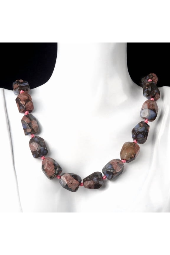 Natural Agate Stone Necklace, Irregular tower-shaped knotted necklace for Men & Women, Blue Amphibole