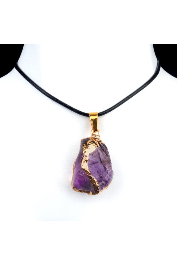 Natural Amethyst Quartz Pendant Necklace, Irregular Raw Crystal Stone Adjustable Rope Clavicle Chain Healing Reiki Jewelry Gift