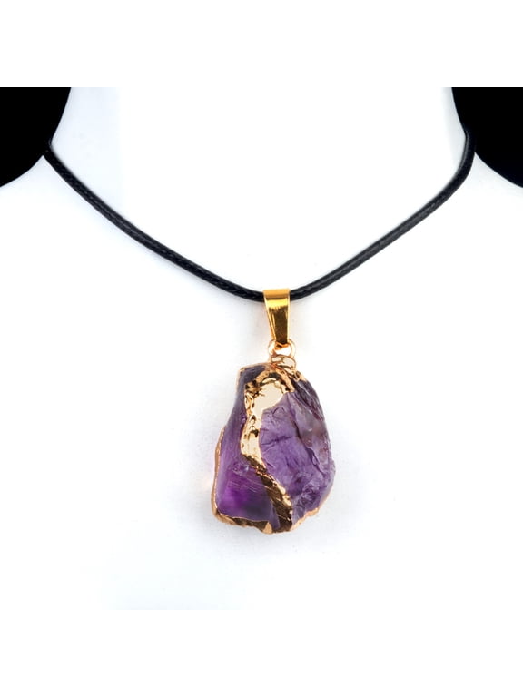 Natural Amethyst Quartz Pendant Necklace, Irregular Raw Crystal Stone Adjustable Rope Clavicle Chain Healing Reiki Jewelry Gift